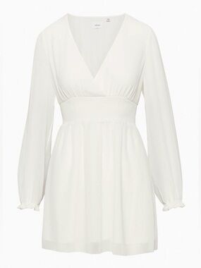 Aritzia Wilfred Wistful Mini Dress White Long Sleeve V Neck Chiffon Size XXS